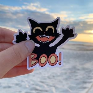 Cute Halloween Black Cat Boo Sticker